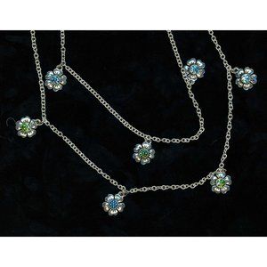 Blue & Green Genuine Crystal Forget-Me-Nots Wear Long or Doubled NWT